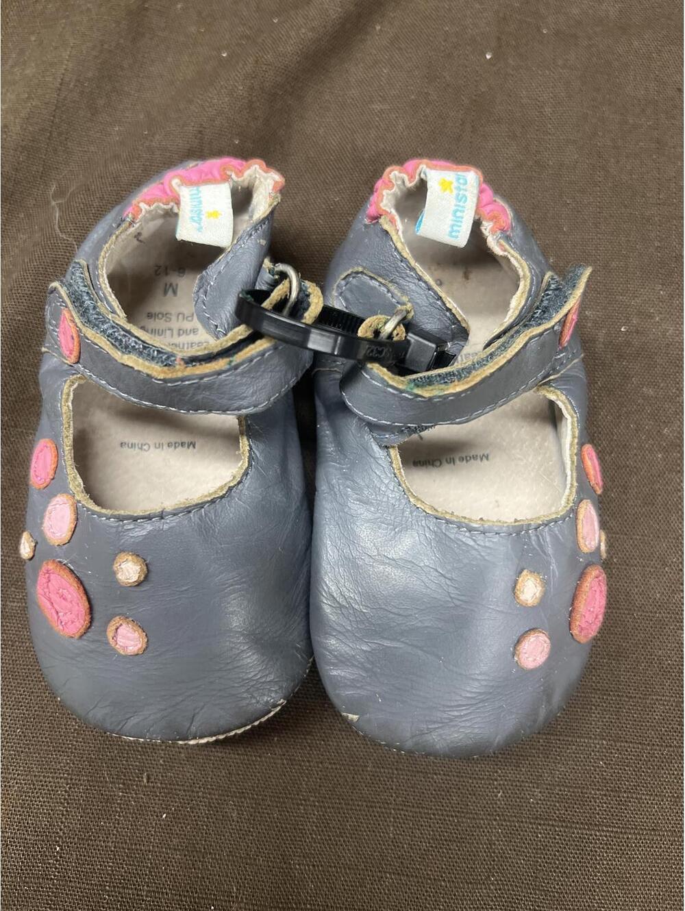 Mini Star Toddler Navy Leather Mary Jane Shoes with Pink Dot Accents
